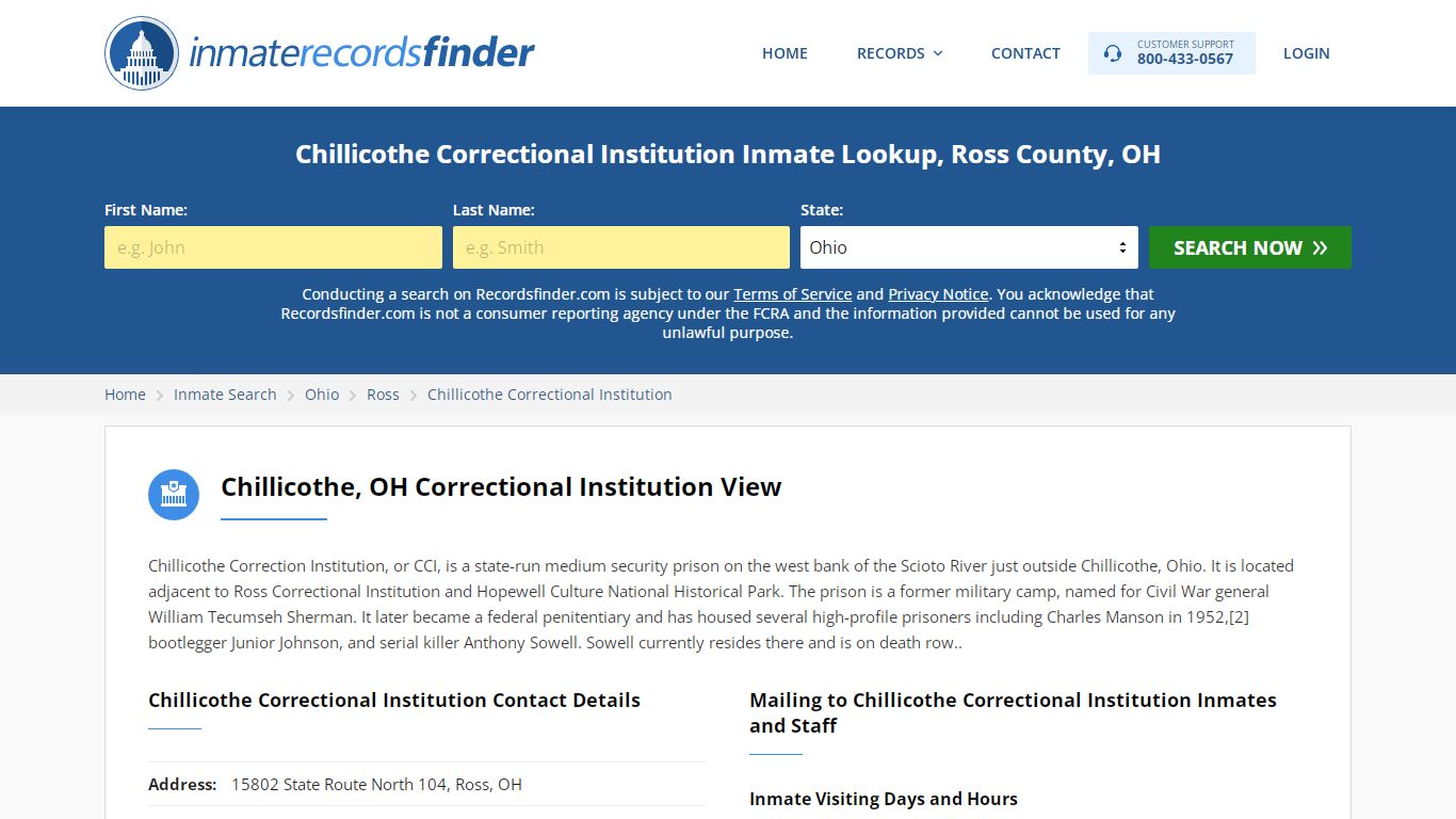 Chillicothe Correctional Institution Roster & Inmate ...